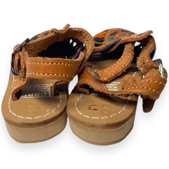 Child Mexican Huarache Sandals Sz 4 | Handmade Leather Closed-Toe Multi-Colored - Picture 4 of 8
